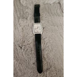 Nolan Miller Glamor Collection Ladies Watch Black Leather Band Rhinestones Bling